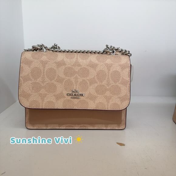 NWT Coach Mini Klare Crossbody Bag Signature Canvas CW206 Silver/Sand/Taupe - Picture 1 of 9